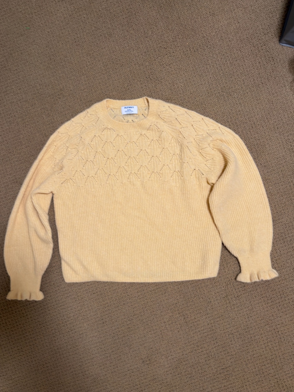 Old Navy Pale Yellow Cable Yoke Crewneck Sweater